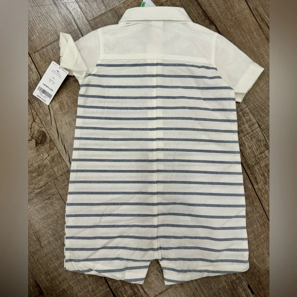 NWT Carter’s Baby Boy Striped Cotton Button Front Romper‎ 18M